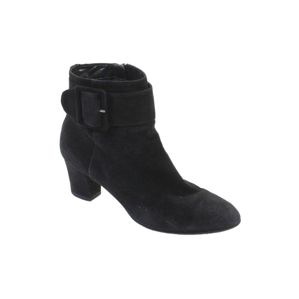Aquatalia Womens Sued e Buckle Detail Ankle Boots Shoes Black Size 7.5